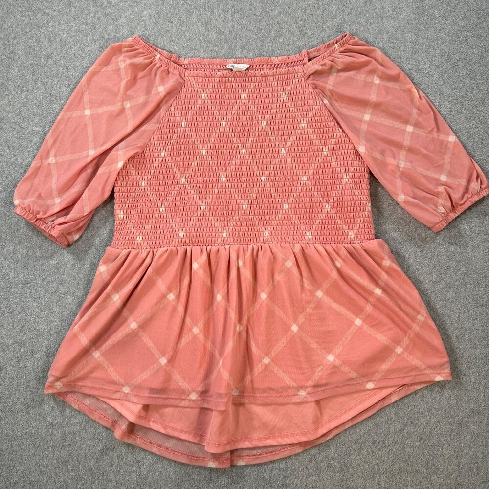 Cato Dusty Rose Off the Shoulder 3/4 Sleeve Blouse Women's Large Smocked